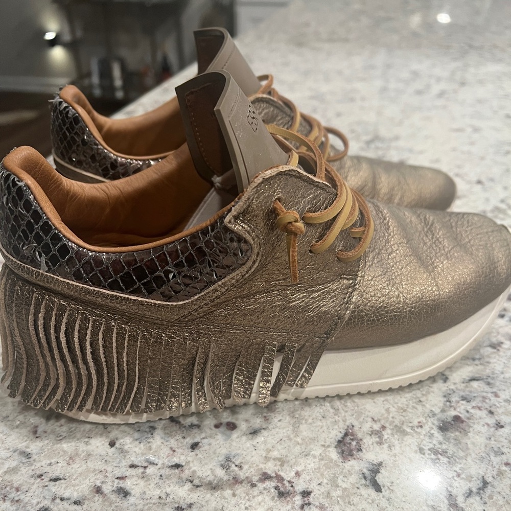 Bronze Fringe Sneakers with Sporty Silhouette